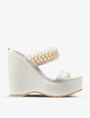 Jimmy Choo Women's Amoure 130 Embellished Wedge Slide Sandals In Latte/ivory