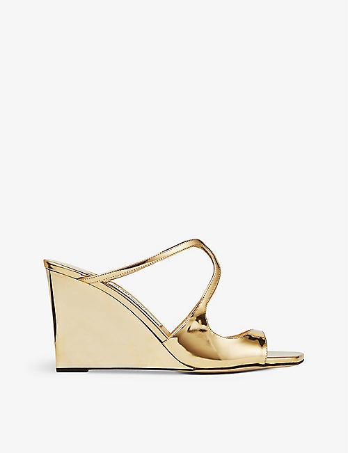 JIMMY CHOO: Anise 85 patent-leather wedge sandals