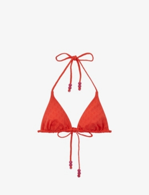 Jimmy Choo Ariah Logo-print Recycled-nylon Bikini Top In S616 Paprika/paprika
