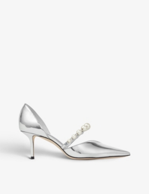 Jimmy Choo Aurelie 65 Pearl-embellished Patent-leather Heeled