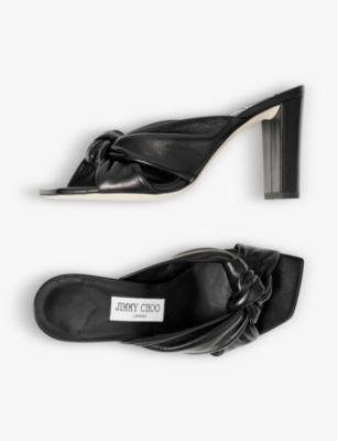 Shop Jimmy Choo Women's Black Avenue 85 Knot-embellished Leather Heeled Mules
