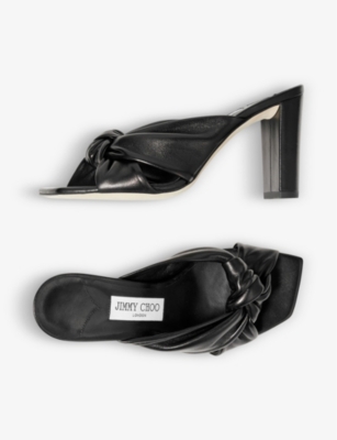 JIMMY CHOO: Avenue 85 knot-embellished leather heeled mules