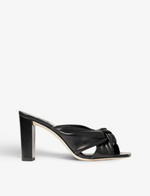 JIMMY CHOO: Avenue 85 knot-embellished leather heeled mules