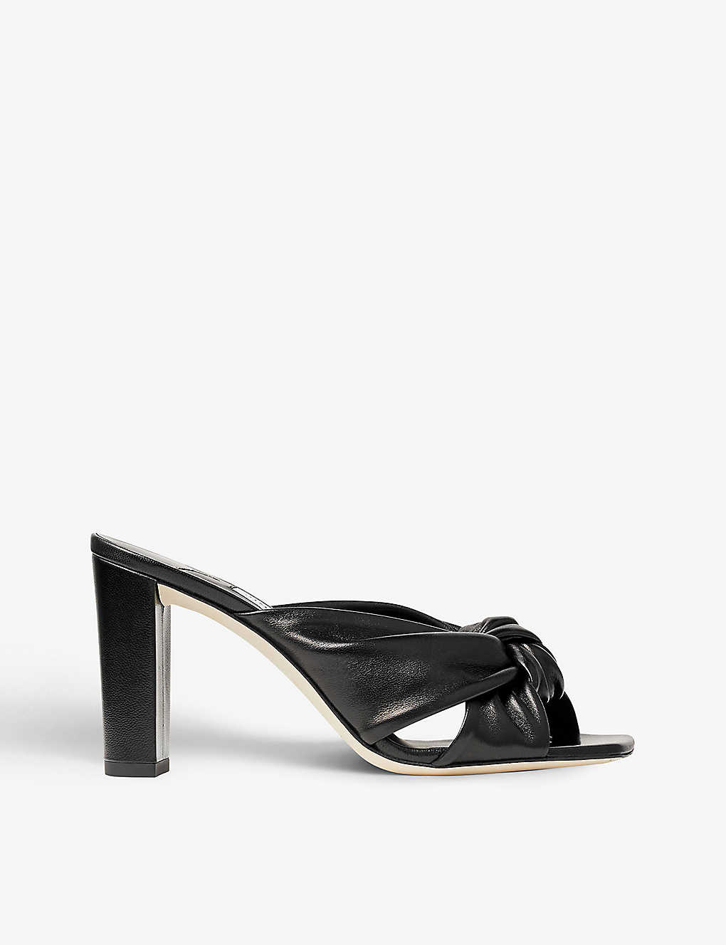 Shop Jimmy Choo Avenue 85 Knot-embellished Leather Heeled Mules In Black