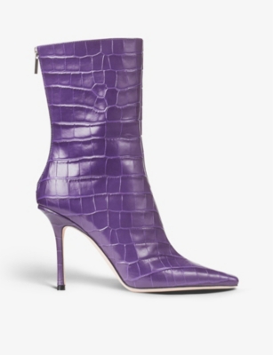 JIMMY CHOO JIMMY CHOO WOMENS PURPLE AGATHE CROC-EMBOSSED LEATHER ANKLE BOOTS