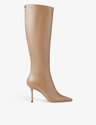 Jimmy Choo Neutral Agathe 85 Leather Knee-high Boots In Brown
