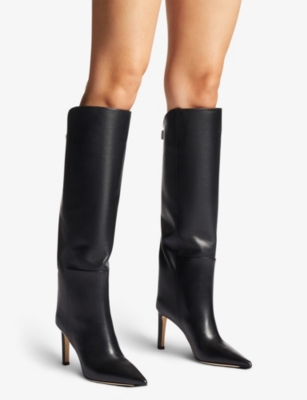 Shop Jimmy Choo Women's Black Alizze Pointed-toe Leather Knee-high Boots