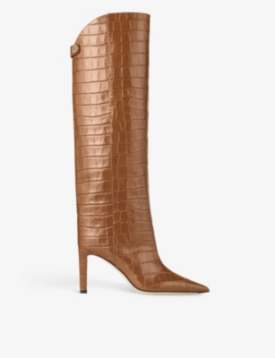 JIMMY CHOO JIMMY CHOO WOMENS BROWN ALIZZE CROC-EMBOSSED LEATHER KNEE-HIGH BOOTS