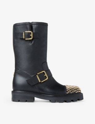 Jimmy Choo Biker Ii Embellished Chunky-sole Biker Boots In Black/gold