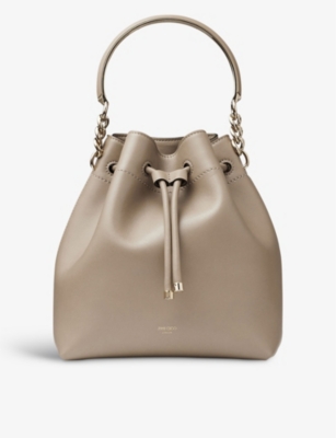 Jimmy Choo Bon Bon Leather Top-handle Bag In Taupe/light Gold