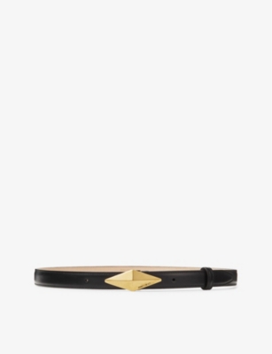 Shop Jimmy Choo Diamond Logo-engraved Leather Belt In Black