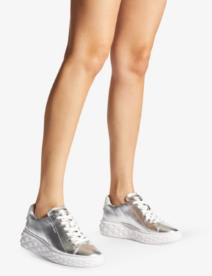 Shop Jimmy Choo Diamond Light Maxi Leather Low-top Trainers In Silver