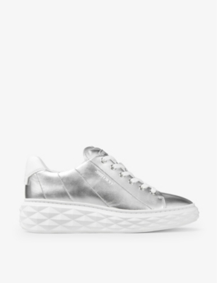 Shop Jimmy Choo Diamond Light Maxi Leather Low-top Trainers In Silver