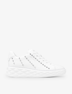 Shop Jimmy Choo Womens V White/silver Diamond Light Maxi Leather Low-top Trainers
