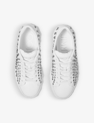 Shop Jimmy Choo Women's V White/silver Diamond Light Embellished Leather Low-top Trainers