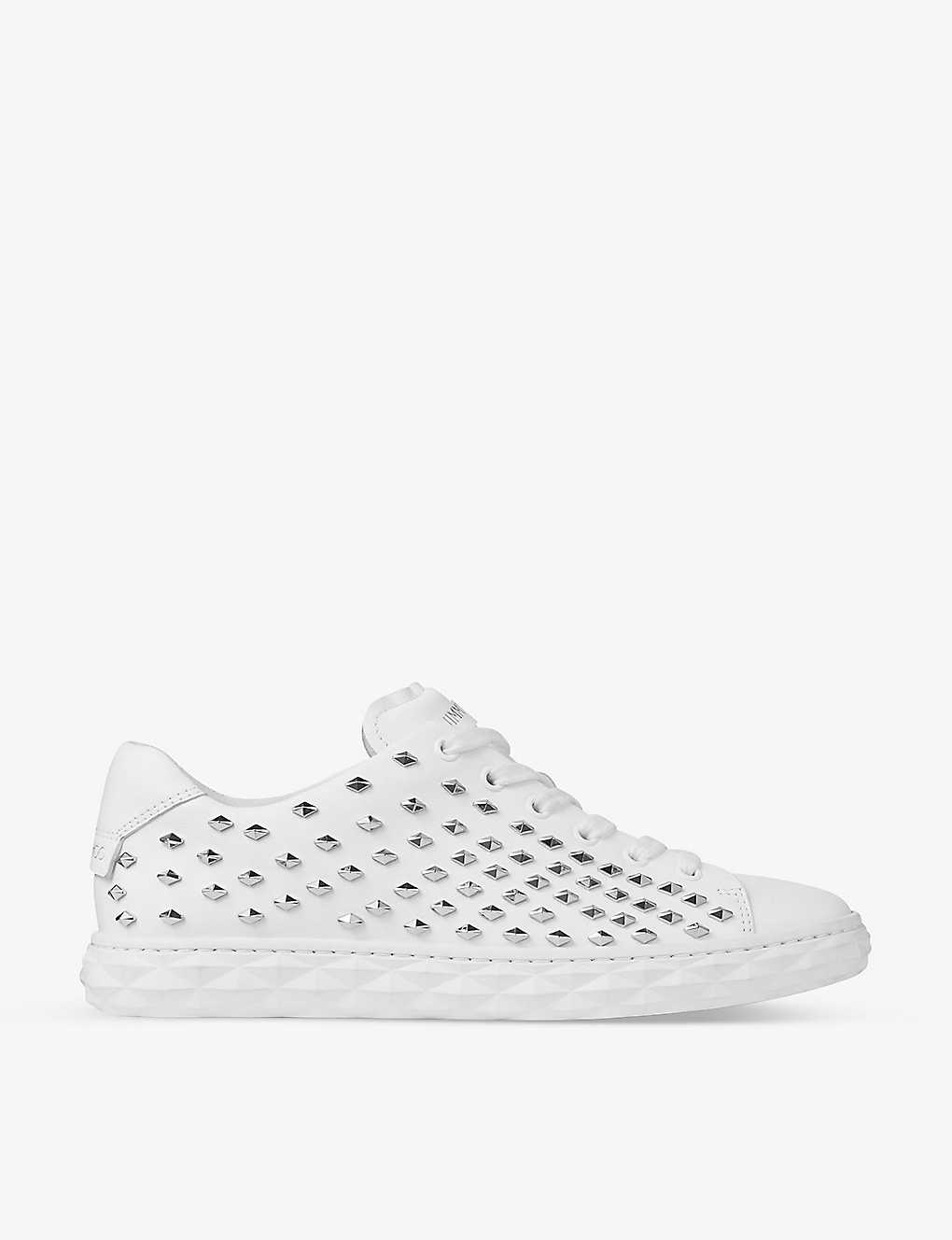 Jimmy Choo Diamond Light Embellished Leather Low-top Trainers In V White/silver