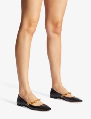 JIMMY CHOO: Diamond Tilda chain-embellished leather flats