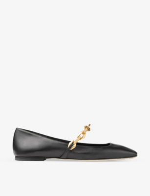 Shop Jimmy Choo Womens Black Diamond Tilda Chain-embellished Leather Flats