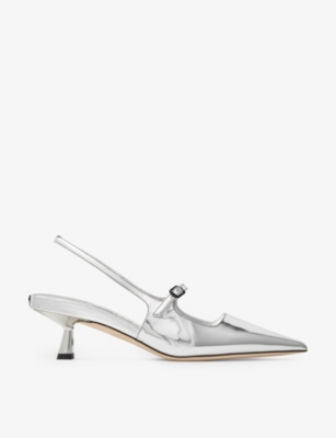 Shop Jimmy Choo Didi 45 Metallic Leather Slingback Courts In Silver