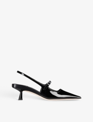 Jimmy Choo Patent Leather Slingback With Back Monogram In Black