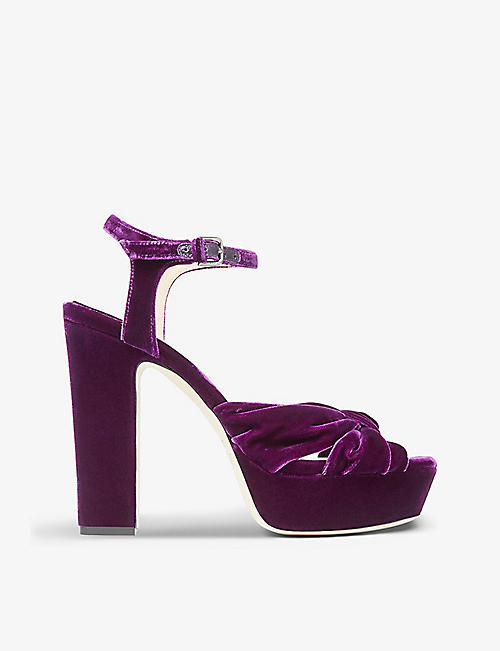JIMMY CHOO: Heloise bow-embellished velvet platform-heeled sandals