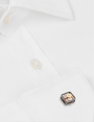Shop Tateossian Square Brass, Stainless Steel And Enamel Cufflinks In Black