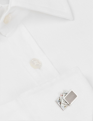 TATEOSSIAN: Card-shaped palladium-plated metal and enamel cufflinks