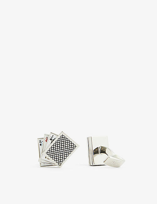 TATEOSSIAN: Card-shaped palladium-plated metal and enamel cufflinks