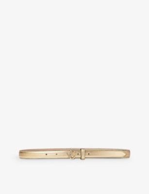 Shop Jimmy Choo Women's Gold/light Gold Helina Brand-plaque Mini Leather Belt