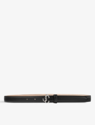 Jimmy Choo Leather Mini Helina Belt In Black/silver