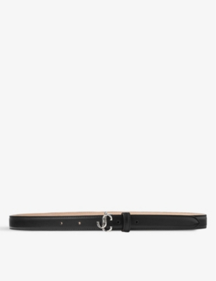 Shop Jimmy Choo Women's Black/silver Helina Brand-plaque Mini Leather Belt