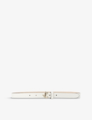 Shop Jimmy Choo Women's Latte/light Gold Helina Brand-plaque Mini Leather Belt In White