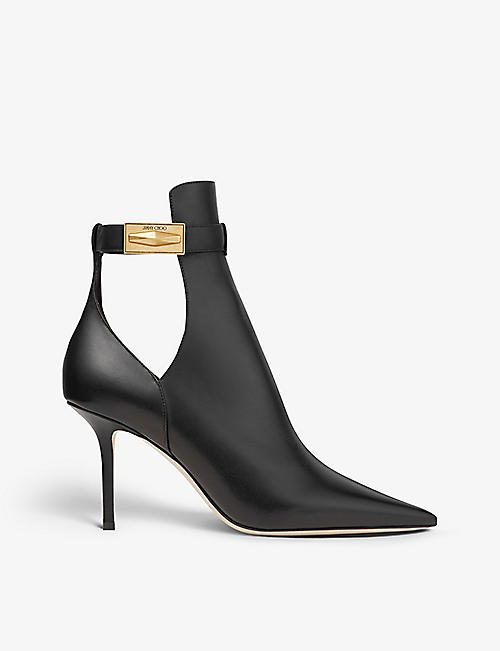 JIMMY CHOO: Nell brand-plaque leather heeled ankle boots