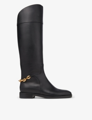 Shop Jimmy Choo Womens Black Nell Chain-embellished Leather Knee-high Boots