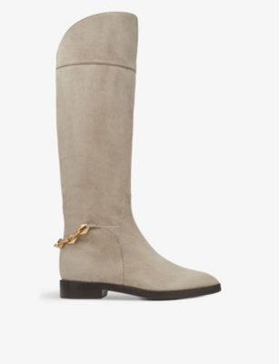 JIMMY CHOO: Nell chain-embellished suede knee-high boots