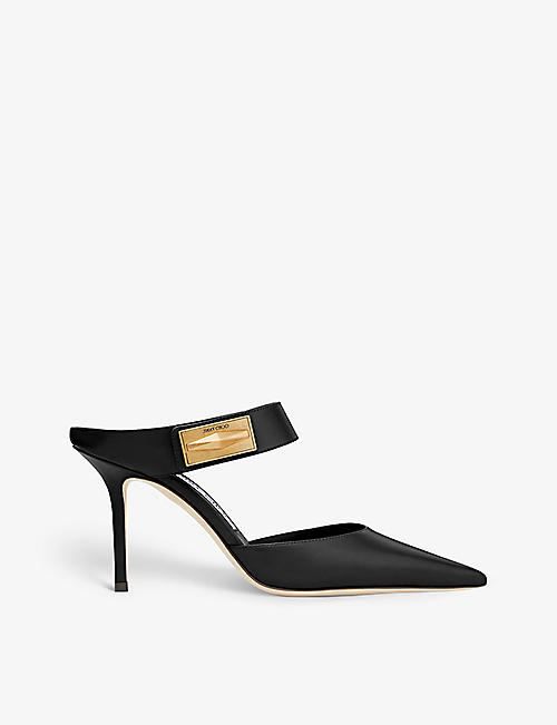 JIMMY CHOO: Nell brand-plaque leather heeled mules