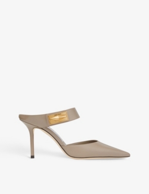 JIMMY CHOO: Nell brand-plaque leather heeled mules