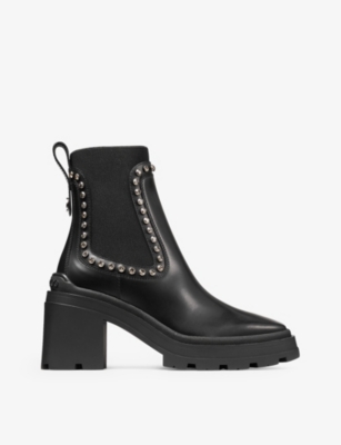 JIMMY CHOO JIMMY CHOO WOMEN'S BLACK/BLACK DIAMOND VERONIQUE CRYSTAL-EMBELLISHED LEATHER HEELED ANKLE BOOTS