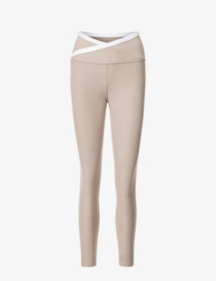 BEYOND YOGA: Wrap-around contrast-trim stretch-woven leggings