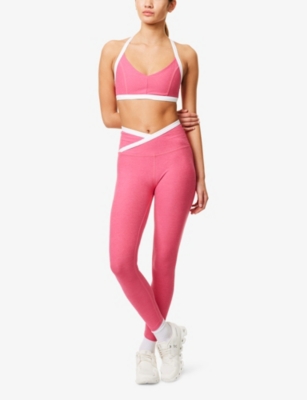 BEYOND YOGA WOMENS PINK V-NECK CONTRAST-TRIM STRETCH-WOVEN BRA 