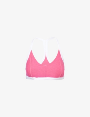 BEYOND YOGA WOMENS PINK V-NECK CONTRAST-TRIM STRETCH-WOVEN BRA 