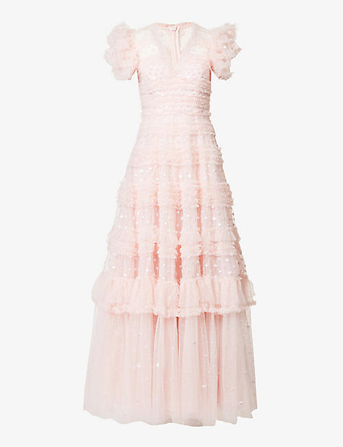 NEEDLE AND THREAD: Vivian ruffled recycled-polyester gown