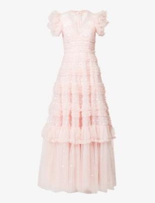 Needle & Thread Needle And Thread Womens Dusk Pink Vivian Ruffled Recycled-polyester Gown In Dusk Pink
