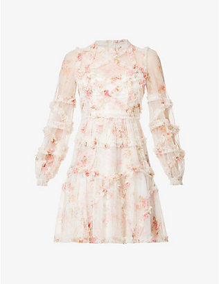 NEEDLE AND THREAD: Trailing Bloom floral-print woven mini dress