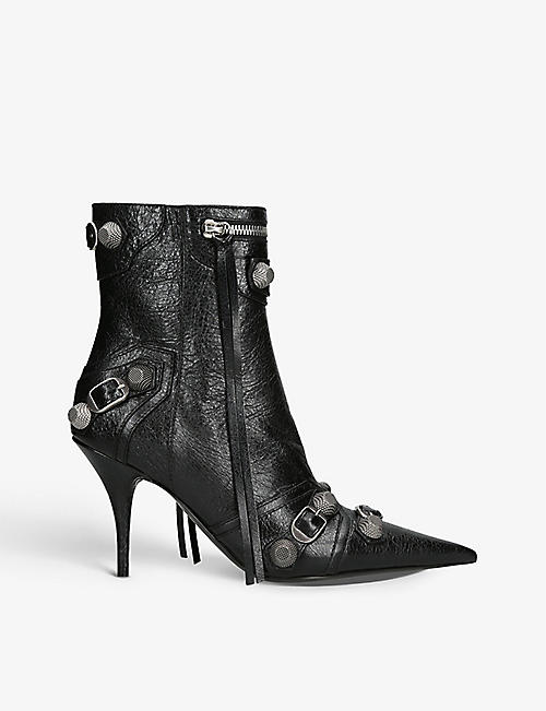 BALENCIAGA: Cagole 90 stud-embellished leather ankle heeled boots
