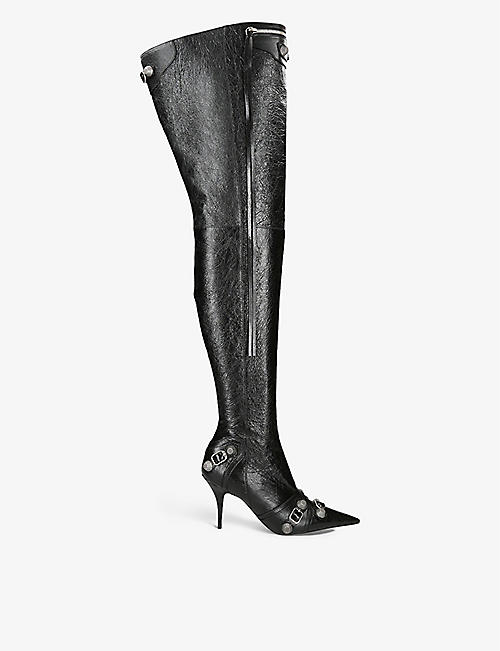 BALENCIAGA: Cagole 90 stud-embellished leather heeled boots