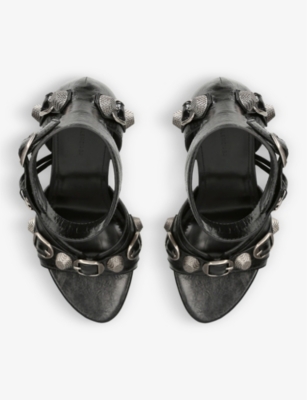 Shop Balenciaga Womens Black Cagole 110 Stud-embellished Leather Heeled Sandals