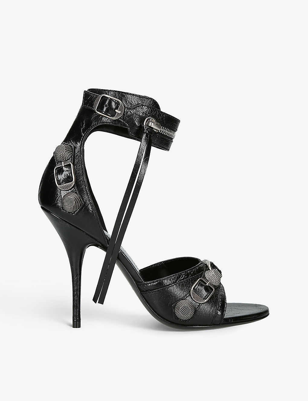 Shop Balenciaga Cagole 110 Stud-embellished Leather Heeled Sandals In Black