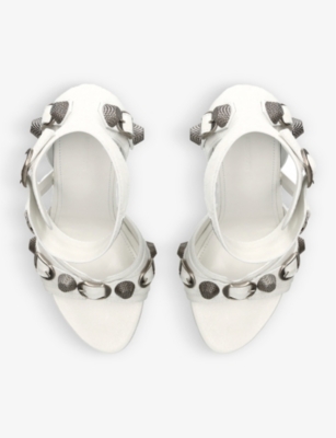 Shop Balenciaga Women's White Cagole 110 Stud-embellished Leather Heeled Sandals