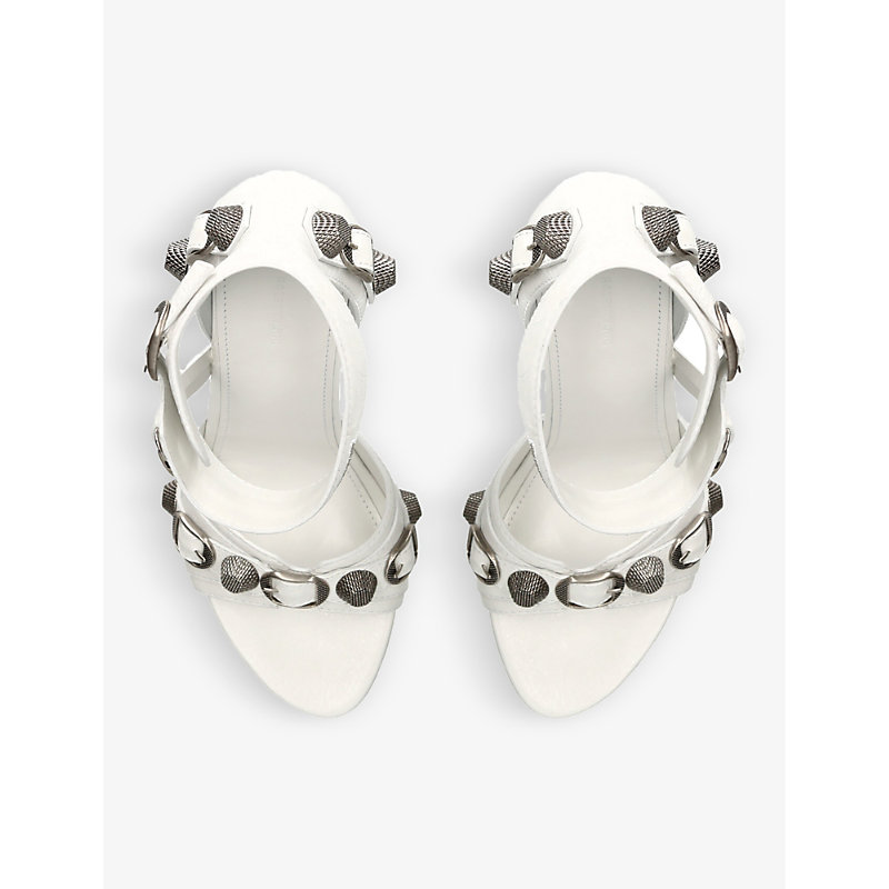 Shop Balenciaga Cagole 110 Stud-embellished Leather Heeled Sandals In White